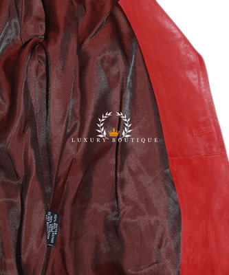 Pre-owned L.b Valentina Red Ladies Military Corset Style Designer Real Leather Flare Coat