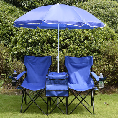 Portable Folding Picnic Double Chair W/Umbrella Table ...