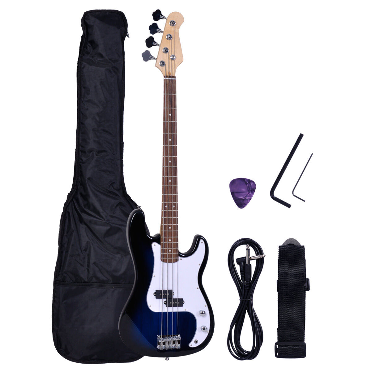 NEW Full Size 4 Strings Blue Electric Bass Guitar +Gigbag+AMP Cord