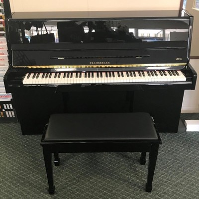 Pramberger LV108 Polished Black Euro Console Piano w/ Padded Storage Bench