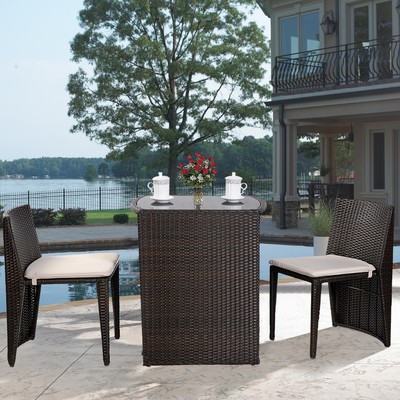 3 PCS Cushioned Outdoor Wicker Patio Set ...