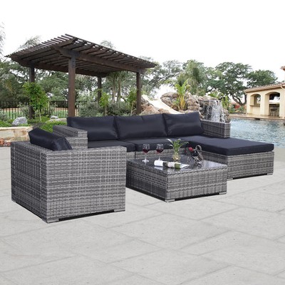 6PC Furniture Set Aluminum Patio Sofa PE ...