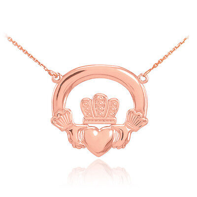 Pre-owned Claddagh Gold 14k Rose Gold Classic Irish Claddagh Pendant Necklace (made In Usa) In Pink
