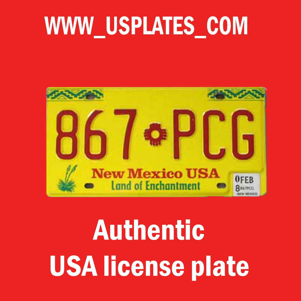NEW MEXICO REAL AUTHENTIC LICENSE PLATE AUTO NUMBER CAR YELLOW RED ZIA