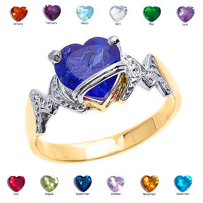 Pre-owned Claddagh Gold 14k Gold Heart Cz Birthstone "mom" Ring In Garnet (january)