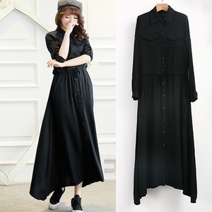 ... -Spring-Women-Black-Casual-Long-Sleeve-Button-Down-Collar-MAXI-Dress