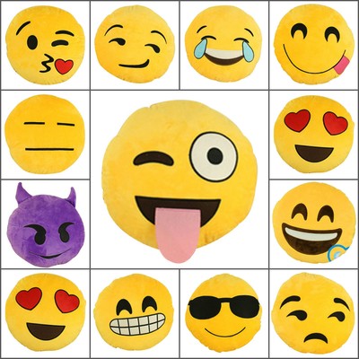 Emoji Smiley Emoticon Yellow Round Cushion Soft ...