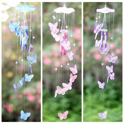 Crystal Butterfly Wind Chime Bell Ornament Lucky ...