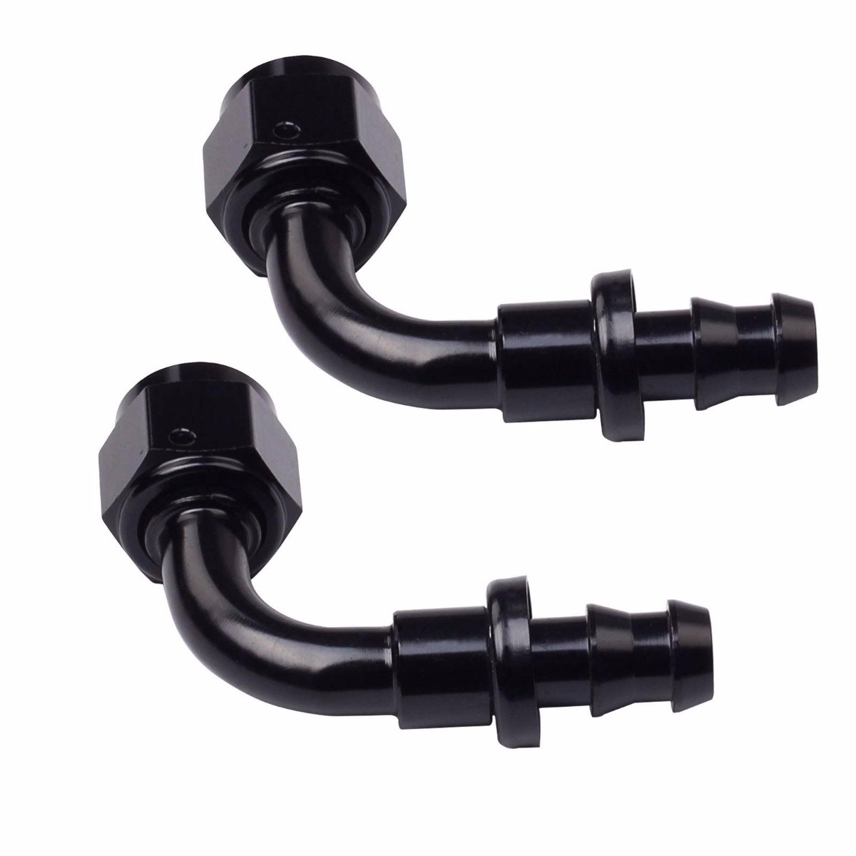 2Pc Universal 90 Degree Push Lock hose end fitting/adaptor AN6 6AN