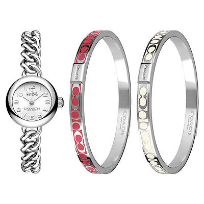 Pre-owned Coach 23mm Waverly Gift Set Ladies Bangles & Watch 14000054 $295.00