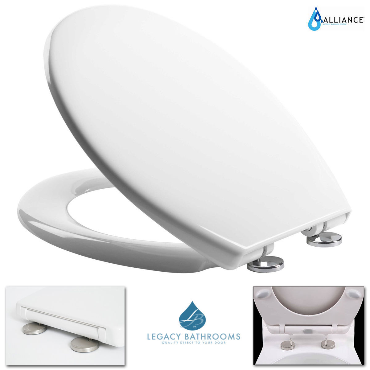 Alliance Luxury Round Soft Close Toilet Seat Top Fix Plastic Hinges Heavy Duty