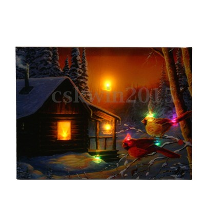 LED Light-up 20 Batteries Operated Snow Cabin Canvas Print Wall Decor Unframed eBay
