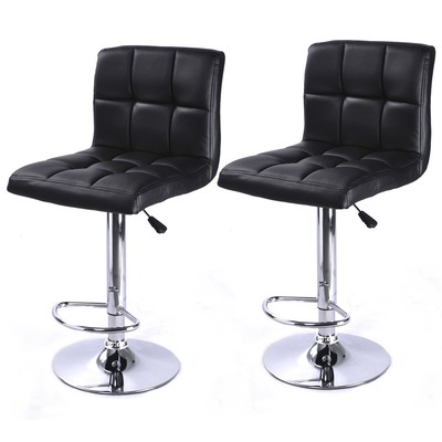 2PC Black Bar Stool PU Leather Barstools ...