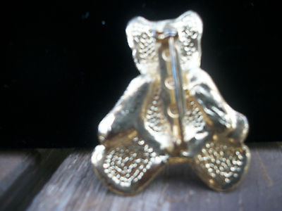 GOLD TONE TEDDY BEAR WITH SILVER TONE TIE AND BLACK BEAD EYES EVENING, COAT WEAR