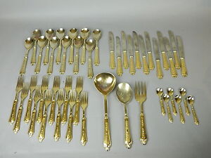 12 SERVING PCS ZINC PLACE SETTINGS PLATED UTENSILS  LBL utensils ITALY EP GOLD gold serving