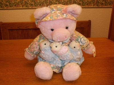 Stuffed Animal Mom Pig with 3 Baby Piglets ~ Too Cute