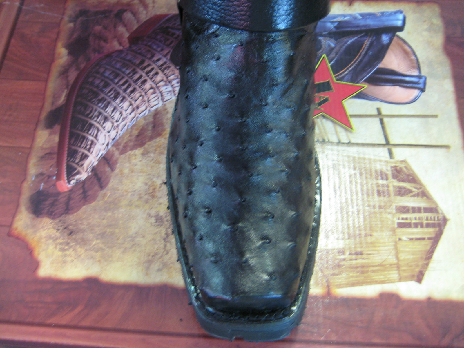 Pre-owned Los Altos Boots Los Altos Black Genuine Ostrich Motorcycle Biker Boot (d) 55t0305