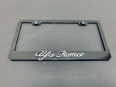 1x AlfaRomeo 3D Emblem BLACK Stainless License Plate Frame RUST FREE + Screw Cap