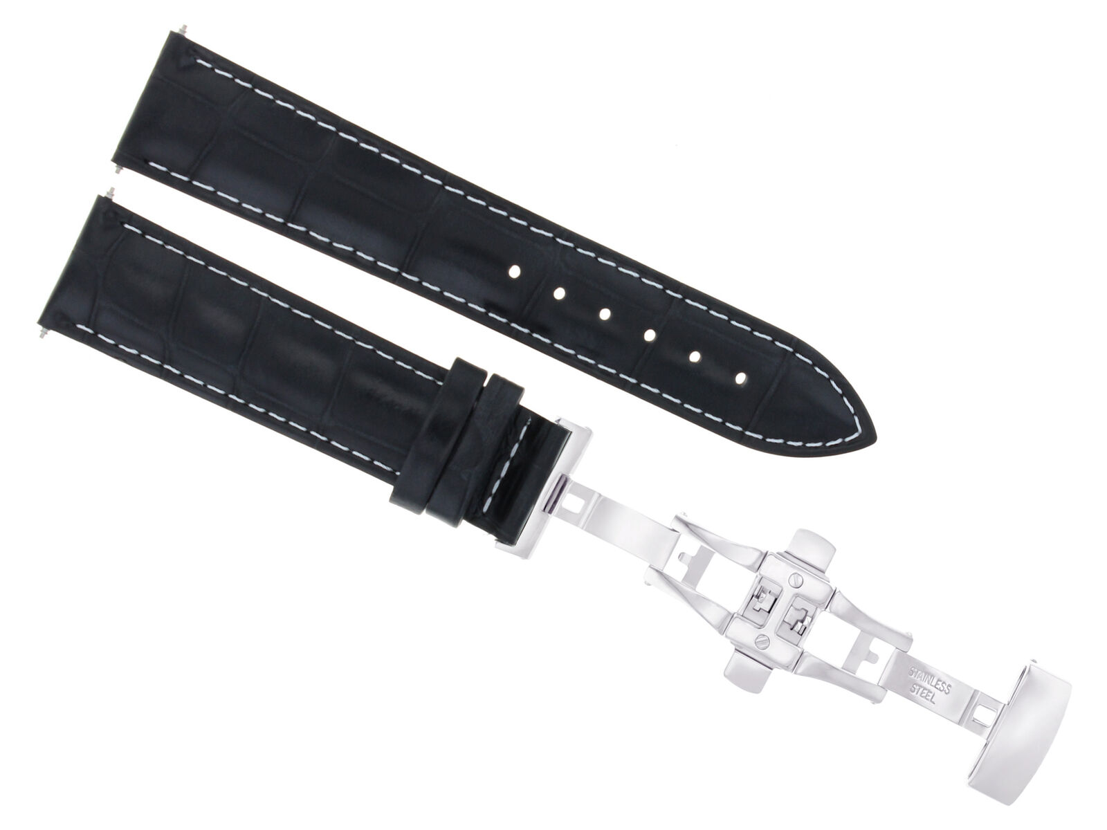 24MM LEATHER STRAP BAND DEPLOYMENT CLASP FOR VACHERON CONSTANTIN WATCH BLACK WS
