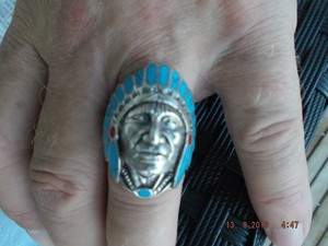 DÃ©tails sur BAGUE TETE INDIEN en ARGENT massif Country Biker Custum ...