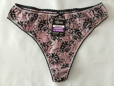 BNWT Ladies Sz 10-12 Best & Less Brand Pale Pink/Black Lace Look G String