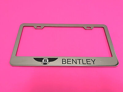 BENTLEY L - STAINLESS STEEL Chrome Metal License Plate Frame w/Screw caps