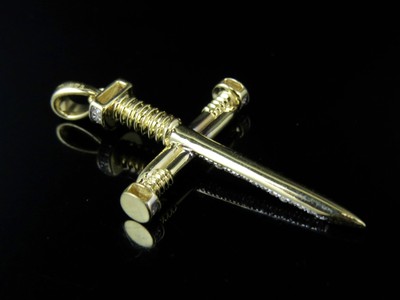 Pre-owned Jewelry Unlimited Mens 10k Yellow Gold Nail Cross 0.33 Ct Genuine Diamond Charm Pendant 1.5" In H-i