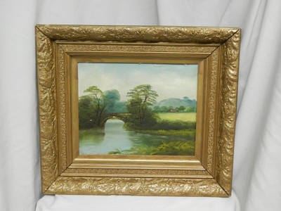 ANTIQUE 19TH C. HUDSON RIVER FOLK ART OIL PAINTING - U$ 31