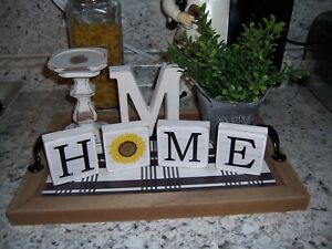 Home sunflower blocks sign Tiered Tray Farmhouse Summer Kitchen decor 