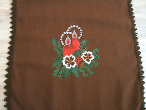 Table Xmas Christmas Tablecloth christmas table Embroidered vintage runner about runner Vintage brown
