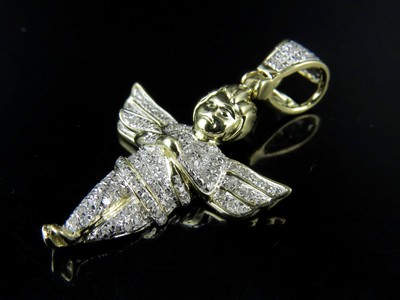 Pre-owned Jewelry Hiphop 10k Yellow Gold Angel Cherub Genuine Diamond Combo Hollow Chain Set 0.50 Ct