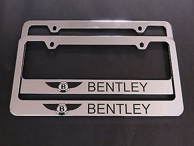 2 BENTLEY STAINLESS STEEL Chrome License Plate Frame + Screw Caps LL
