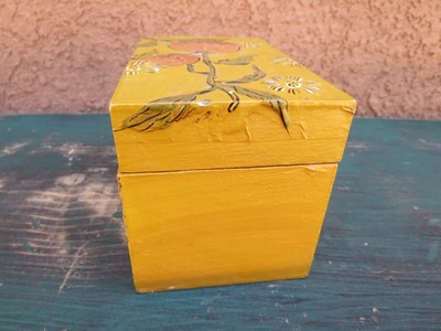 Vtg Retro Wood Index Recipe Card File Box Container Handmade Fruit Tree Plant