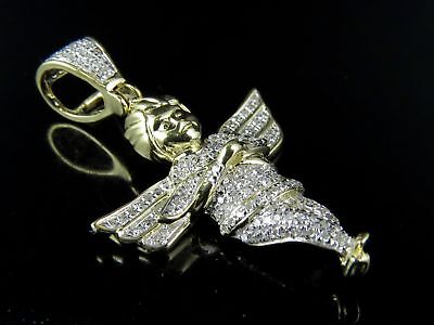 Pre-owned Jewelry Hiphop 10k Yellow Gold Angel Cherub Genuine Diamond Combo Hollow Chain Set 0.50 Ct