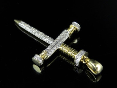 Pre-owned Jewelry Unlimited Mens 10k Yellow Gold Nail Cross 0.33 Ct Genuine Diamond Charm Pendant 1.5" In H-i