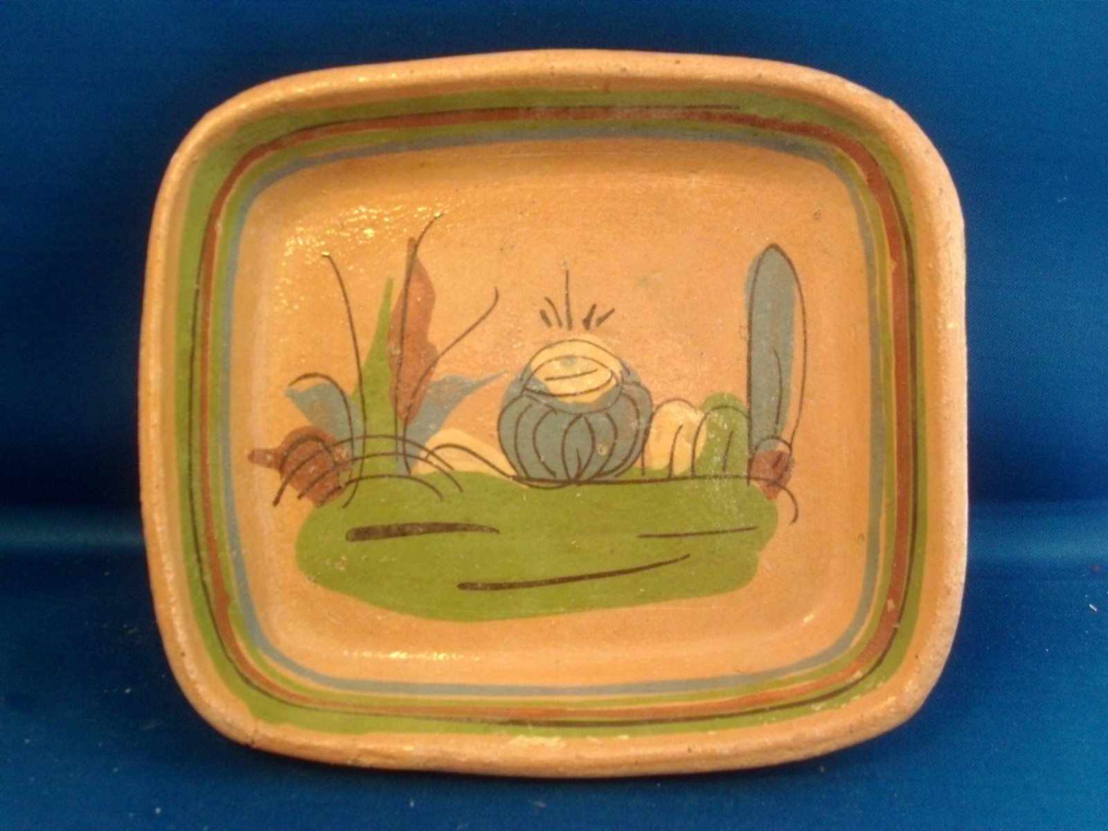 Vintage Mexican Pottery Hand Painted Rectangular Dish Plate Mexico