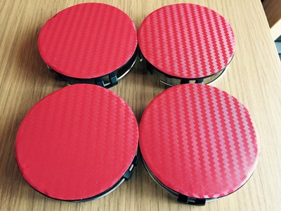 4 X RED CARBON FIBRE WHEEL CENTRE CAPS 75MM TO FIT MERCEDES C E CLK S CL AMG