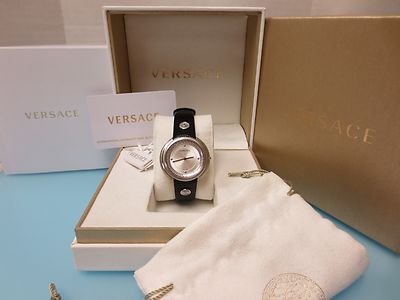 Pre-owned Versace Women's Va7010013 Thea Round Stainless Steel Silver Sunray Dial Watch