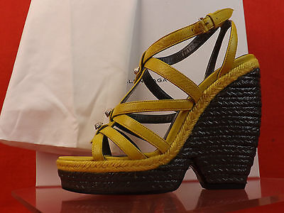 Pre-owned Balenciaga Arena Mustard Yellow Leather Wedge Studded Sandals 39 $745