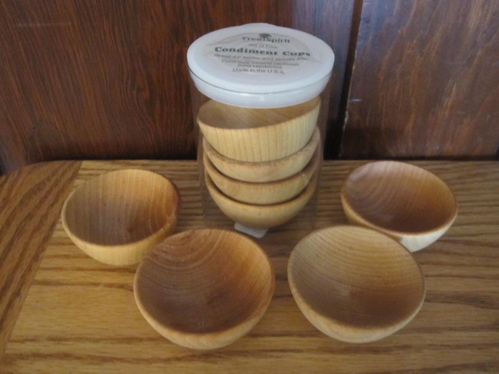 UPC 040000000099 product image for Tree Spirit Set Of Eight Condiment Cups Nip Hardwood Made In Usa | upcitemdb.com