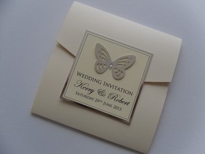 Handmade pocket fold wedding invitations