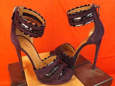 Pre-owned Alaïa Alaia Violet Suede Black Patent Ankle Strap Platform Sandals Pumps 38.5 $2k In Violet/black