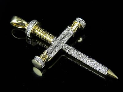 Pre-owned Jewelry Unlimited Mens 10k Yellow Gold Nail Cross 0.33 Ct Genuine Diamond Charm Pendant 1.5" In H-i