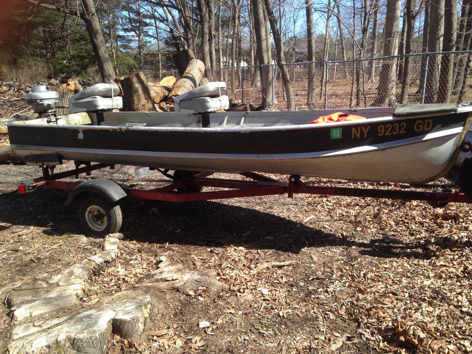 12 Foot V Hull Aluminum Boat, motor and Trailer