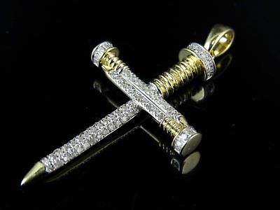 Pre-owned Jewelry Unlimited Mens 10k Yellow Gold Nail Cross 0.33 Ct Genuine Diamond Charm Pendant 1.5" In H-i