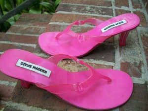 kitten heel madden steve pink sandals jelly thong flops flip clear ring sexy