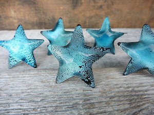 Blue Iridescent Glass STARFISH Cabinet Drawer Pulls Handle Beach Nautical KNOB