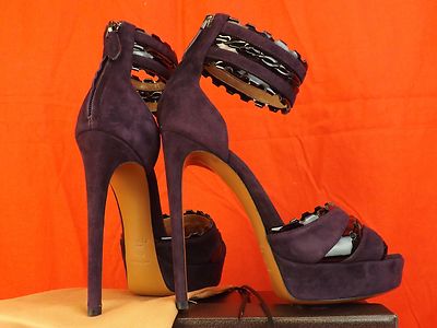 Pre-owned Alaïa Alaia Violet Suede Black Patent Ankle Strap Platform Sandals Pumps 38.5 $2k In Violet/black
