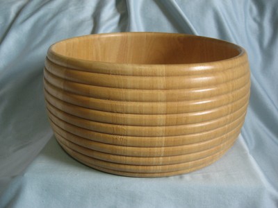 Large Salad Serving Bowl Blonde Bamboo~Ribbed 6