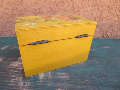 Vtg Retro Wood Index Recipe Card File Box Container Handmade Fruit Tree Plant
